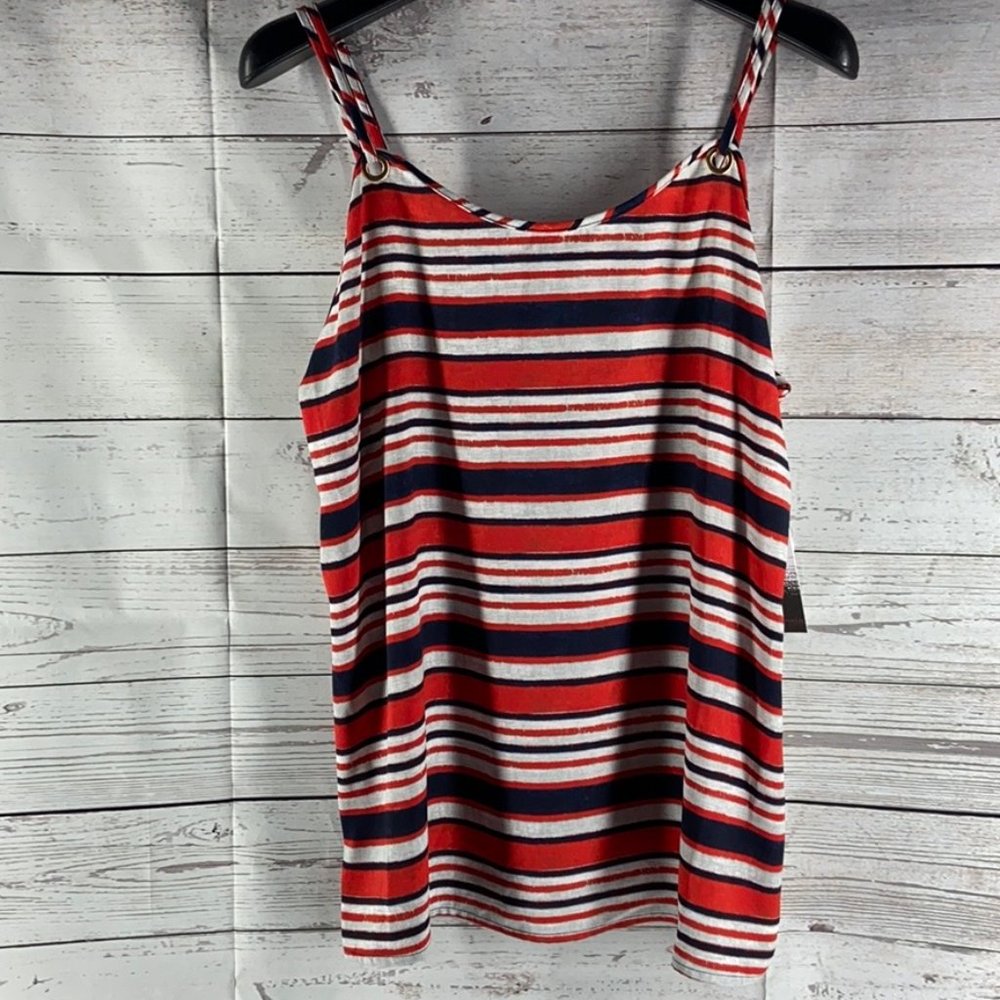 kensie Sandbox Striped Top Hot Lava Combo S